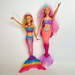 Mermaid Barbie Dreamtopia Doll Lot Of 2 Rainbow Light Up Pink And Blonde Hair